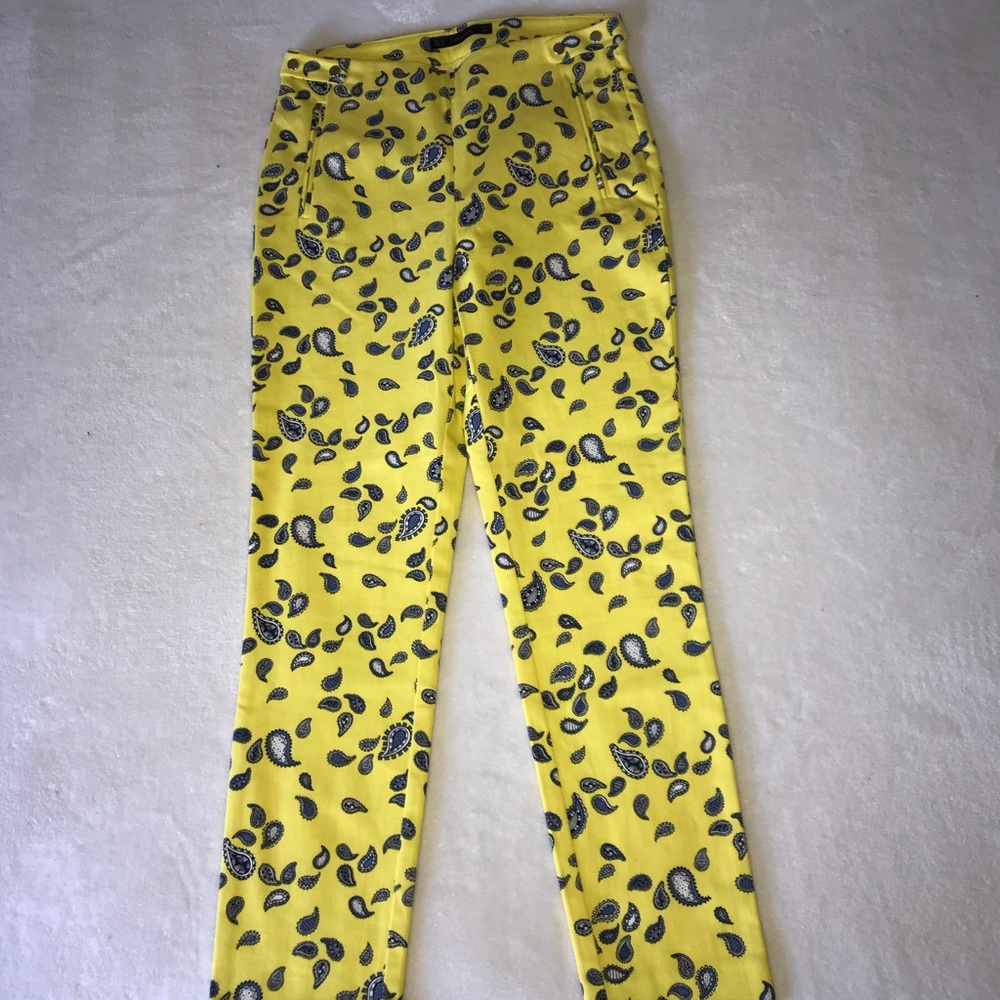 Zara Yellow Paisley Print Trousers - Picture 3 of 8